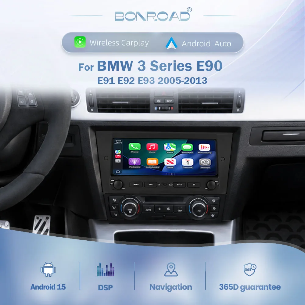 BONROAD 10.26'' Autoradio multimédia Android 15 pour BMW Série 3 E90 E91 E92 E93 2005-2013 Système intelligent de voiture Carplay sans fil Android Auto RDS Navigation GPS DSP AutoLink Airplay 2 din Écran tactile