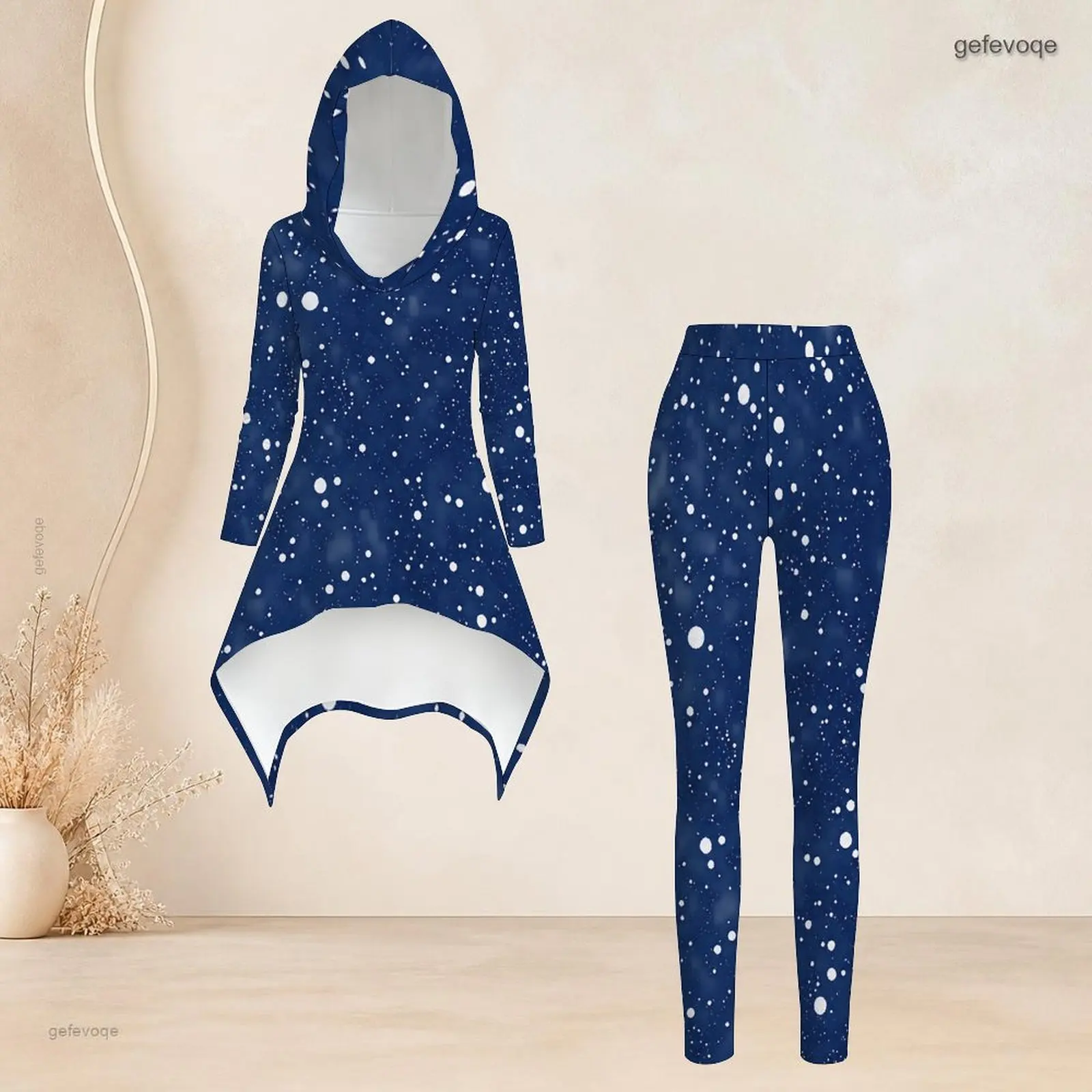 Fashion Women Casual 2 Piece Set Hooded Long Sleeve Hi Lo Asymmetrical Tunic Top Matching High Waist Slim Leggings T Daily Suit - view 3