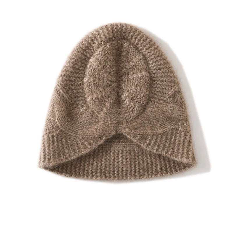 High Quality Winter 100% Pure Cashmere Women's Thick And Ribbed Knitted Fashionable Warm Hat Temperament Cashmere Sunflower Hat