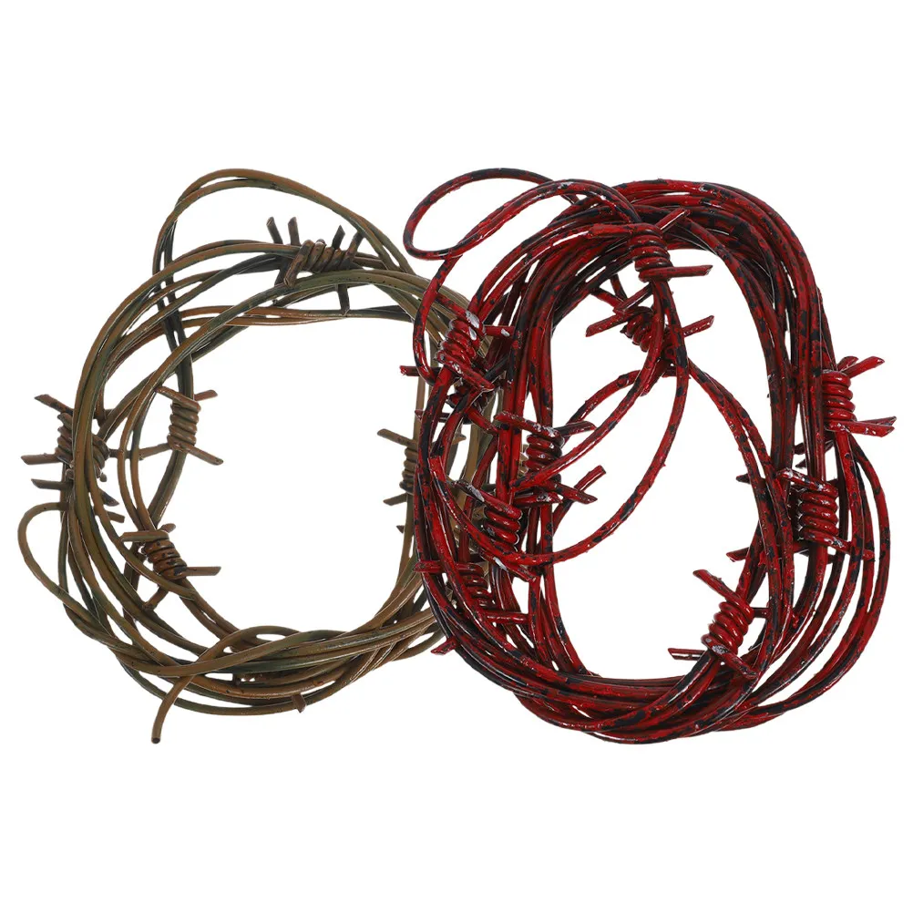 2pcs Simulation Barbed Wire Plastic Chains Props Fake Rusty Western Decor For Haunted House Halloween Party Decoration Barbed