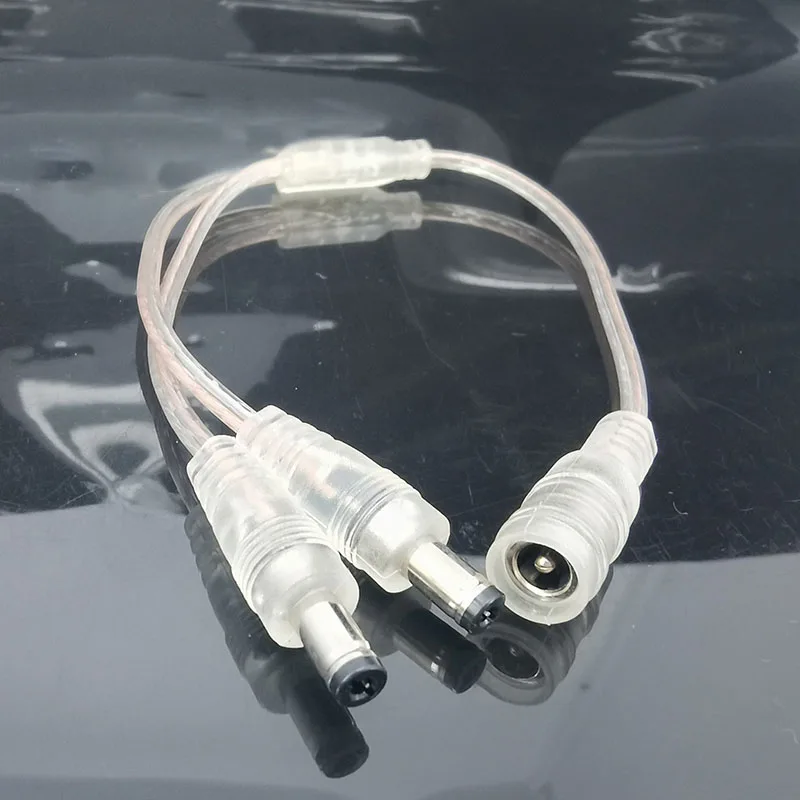 22awg transparent DC 1 female to 2 male way cable 5.5x2.1 Power connector Plug extension cord for neon led strip light R23