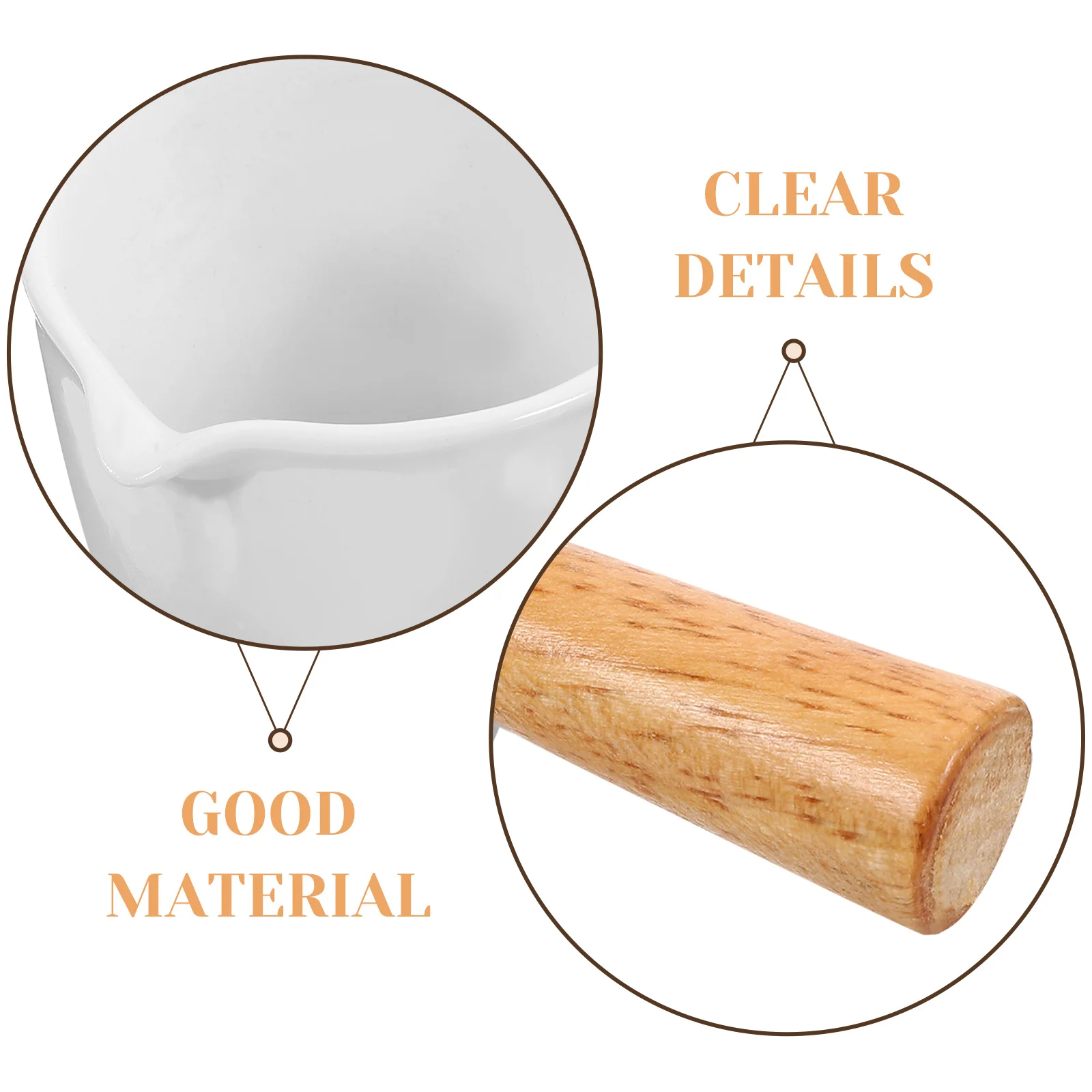 Jarra de leche de cerámica pequeña, taza medidora de café expreso con mango de madera, jarra para salsa y salsa, multiusos para cafetería, crema para servir en casa