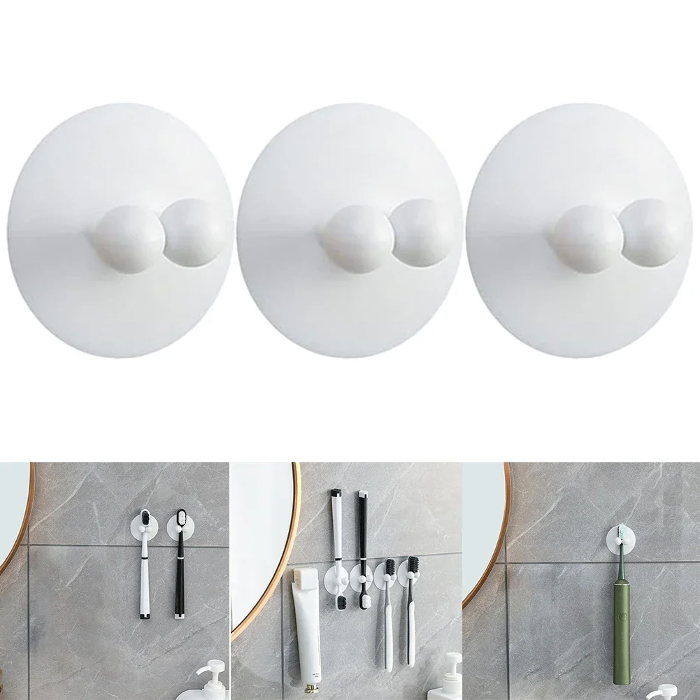 Wall Mounted Suction Cup Hooks 3 Pack No Drill Storage Racks Bathroom Accessories Toothbrush Holders Adhesive Organizers