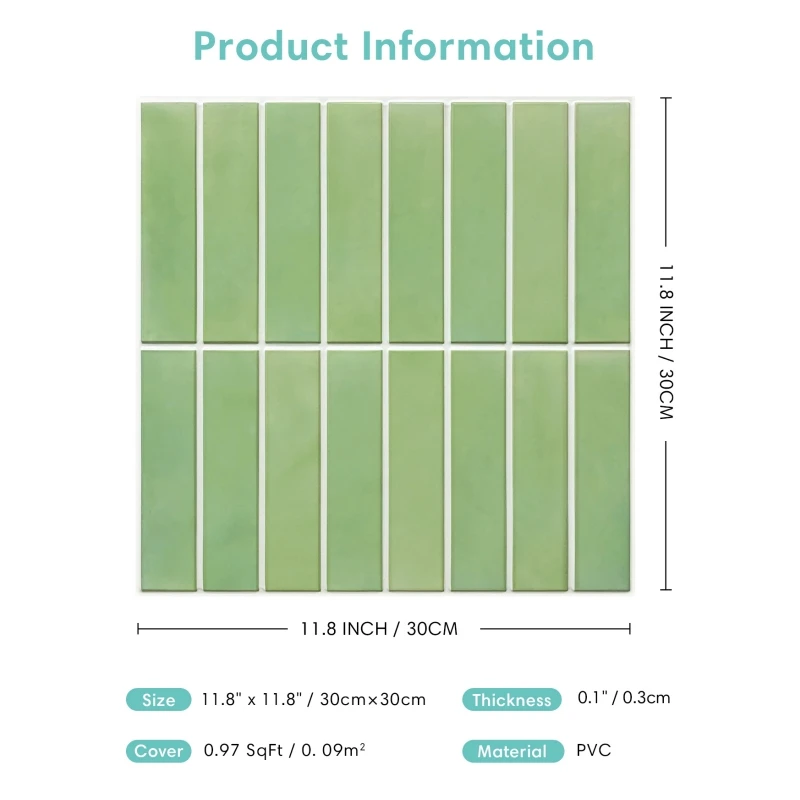 Autocollant de carrelage mural vert 3D Peel and Stick pour HOWall, dosseret de cuisine, panneau mural auto-adhésif étanche