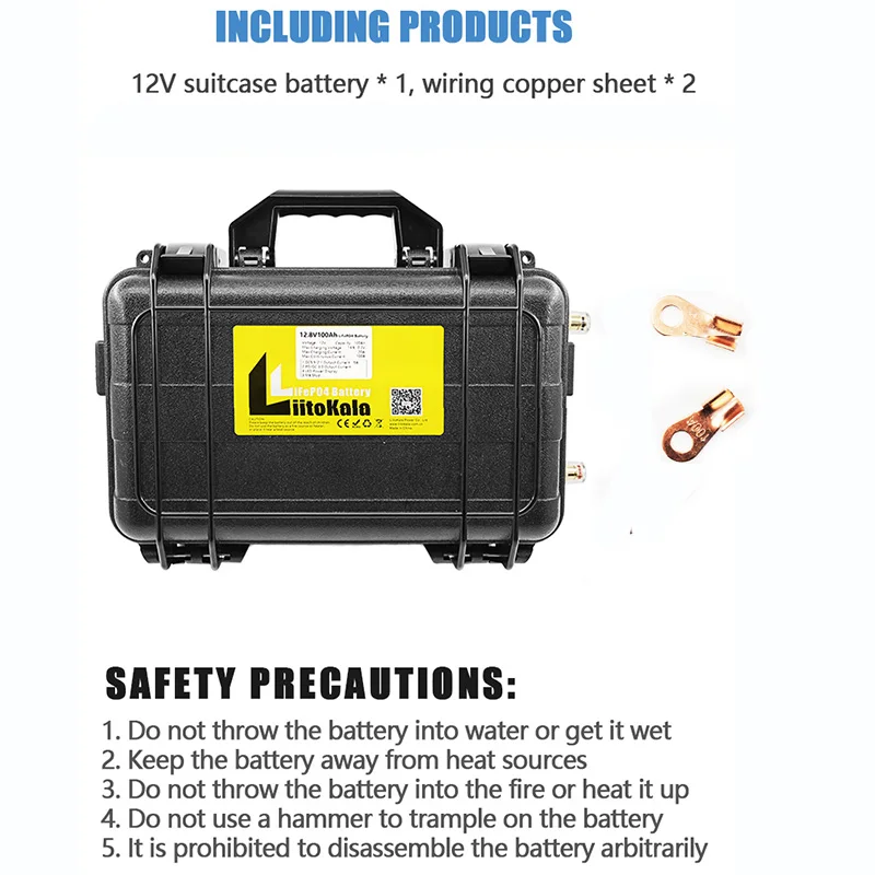 LiitoKala 12.8V 100Ah LiFePO4 Battery Pack Build-in 100A BMS 12V 100Ah Waterproof for Solar Camper Yacht Inverter Engine Moto