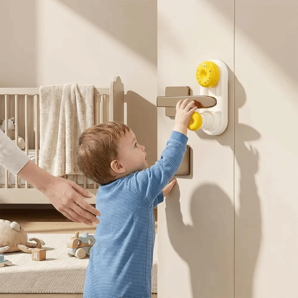 

3-Gear Adjustable Door Safety Lock No Drill Vacuum Suction Childproof Handle Lock Odor-Free Solid Plastic Rounded Smooth Edges