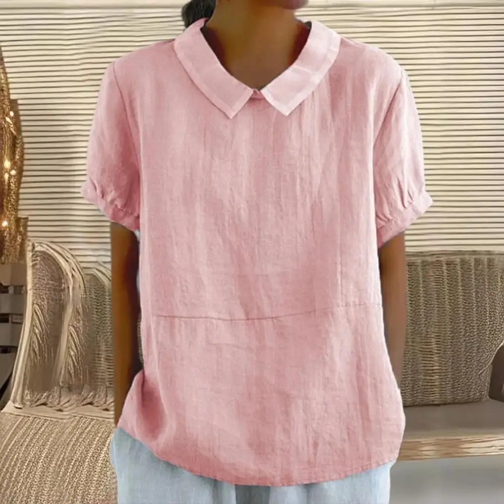 

Casual Loose Fit Blouse Comfortable Blouse Stylish Women's Casual Lapel Shirt with Short Sleeves Loose Fit Solid for Streetwear
