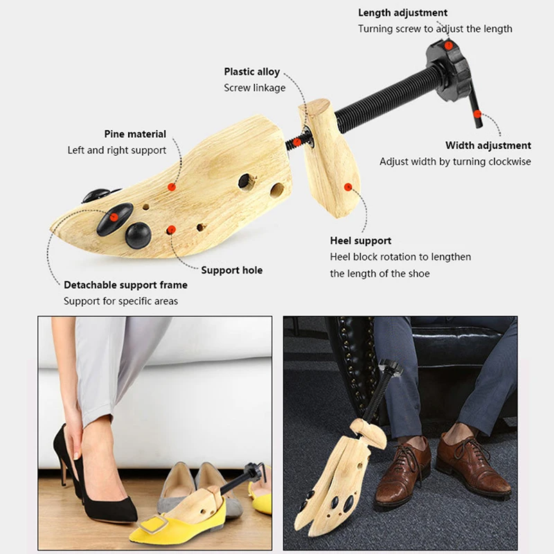 Dropshipping 1pcs 2-Way Wooden Shoe Tree For Men and Women Shoes Expander djustable Shoe Stretcher Shaper Rack