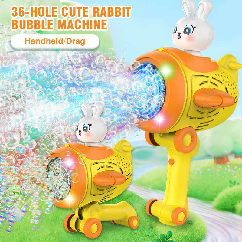 36Hole Electric Bubble Gun Kawaii Rabbit Automatic Soap Bubble Machine Children Hand Roller Skating Summer Outdoor Toys for Kids