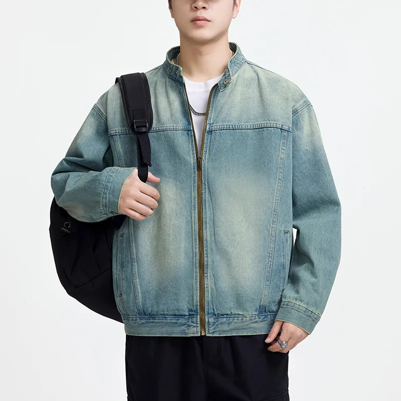 Men's Casual Non-Stretch Denim Jacket High Street Style Zipper Loose Workwear Jacket Plus Size Trendy Streetwear Top 109 S3374baa02a0c4be4be761afb97c52dffi