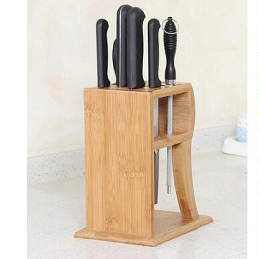 

Bamboo Knife Holder Rack 6 Slots Kitchen Cutlery Storage Block Container Organizer Ventilated Mold Prevention Easy Clean Wide