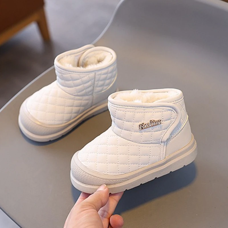 Outdoor Kids Ankle Boots Winter Warm Furry Hairy Cotton Boots for Boys Girl Fashion Non-slip Children's Thermal Boots Hook Loop
