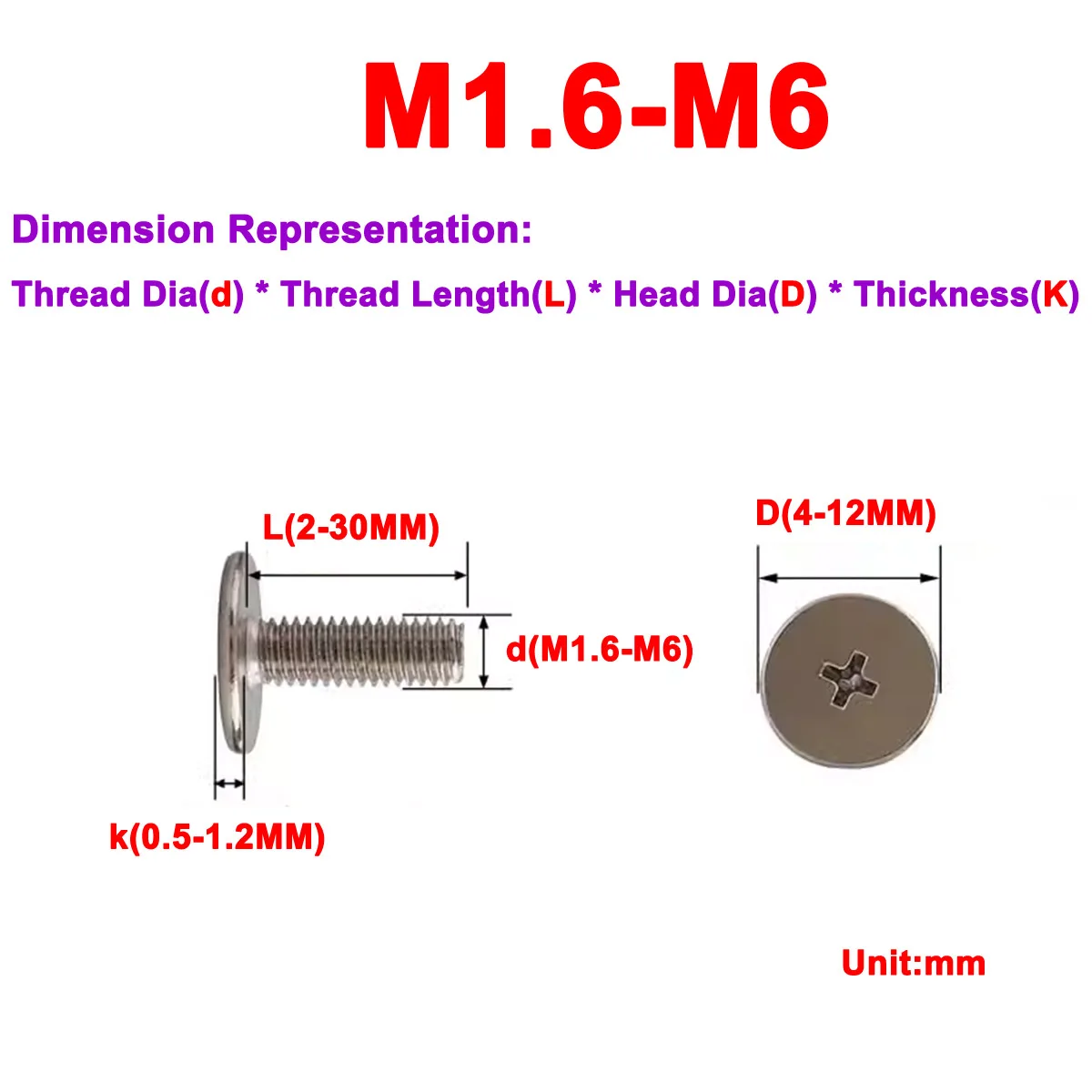 

Nickel Plated Ultra-Thin Large Flat Head Cross Mechanical Screw M2.5M3