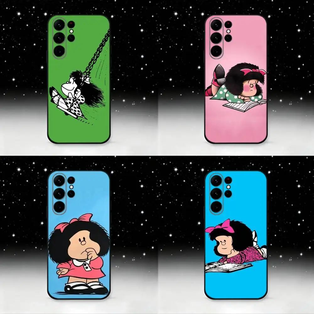 Cartoon M-Mafalda-ES Cute Phone Case For Samsung S25,S24 Ultra,S20,S30 plus,S22 plus,S23,S30 Ultra 5G Silicone Black Shell