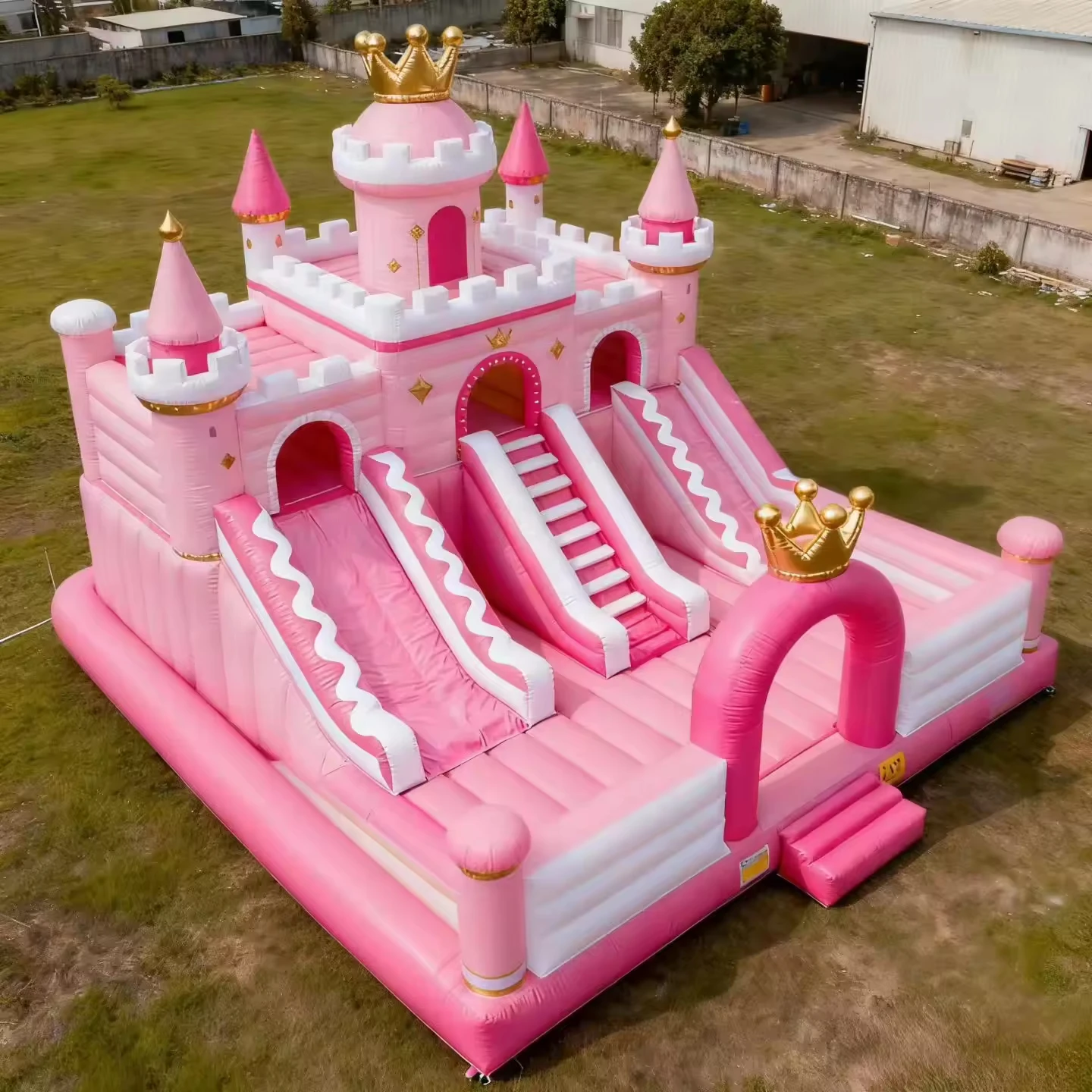 Pink Princess Castle Themed Inflatable Playground with Multi-Slides Commercial Grade Kids Amusement Equipmentglobally accessible
