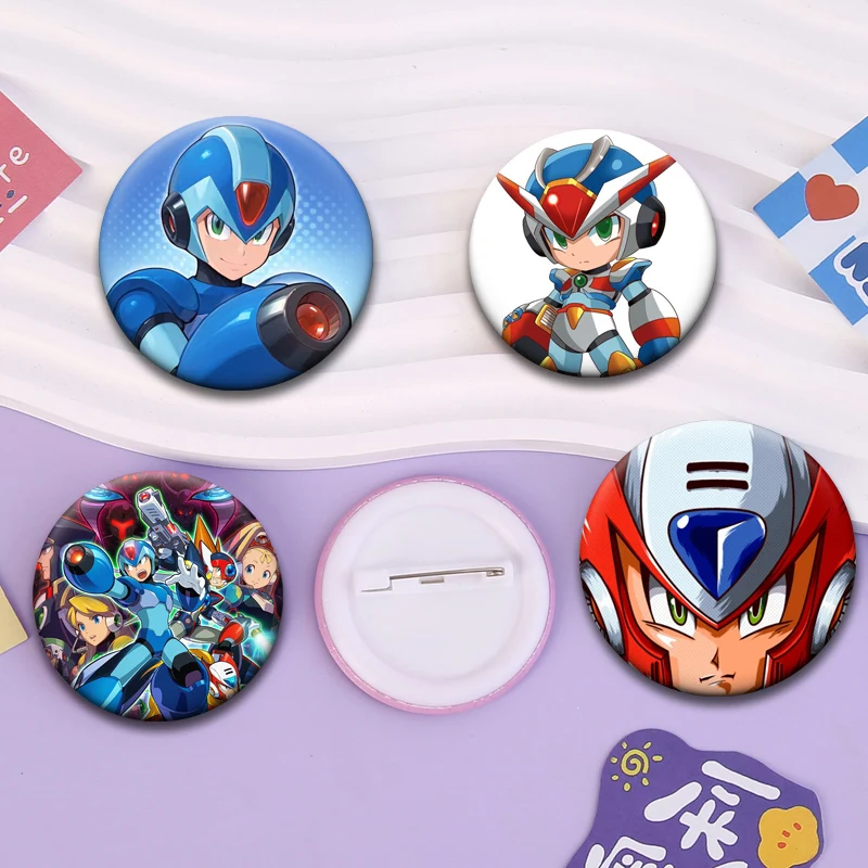 Anime Rockman X Button Pins Zero,Axl Cartoon Badge Mega Man X Round Brooches for Backpack Jewelry Accessories Gifts