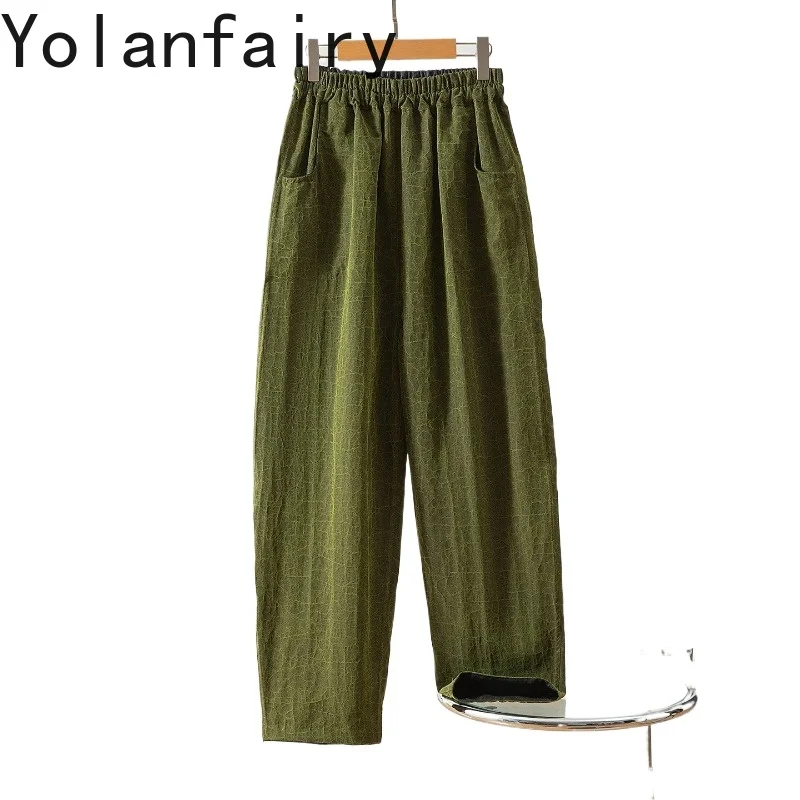 

YOLANFAIRY 100% Натуральные шелковые брюки из тутового шелкопряда для женщин, коллекция 2026, винтажные брюки из прозрачной марли, модные зелено-черные двусторонние брюки