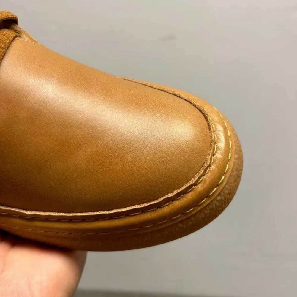 Men's High-Top Spring Autumn New Style Padded Warm Cotton Genuine Leather Casual Shoes Short