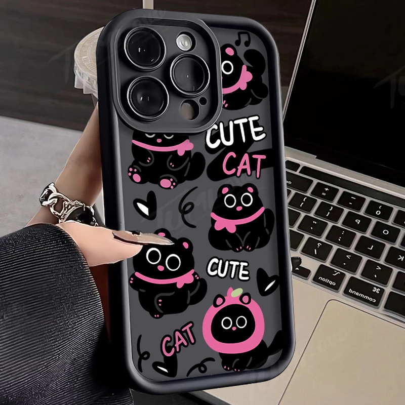 Cute Cartoon Black Cat Matte Phone Case for Xiaomi POCO X6 X5 X4 GT X3 NFC F3 F4 F5 F6 M6 Pro Mi 13T 12T 11T 13 12 11 Lite 5G NE