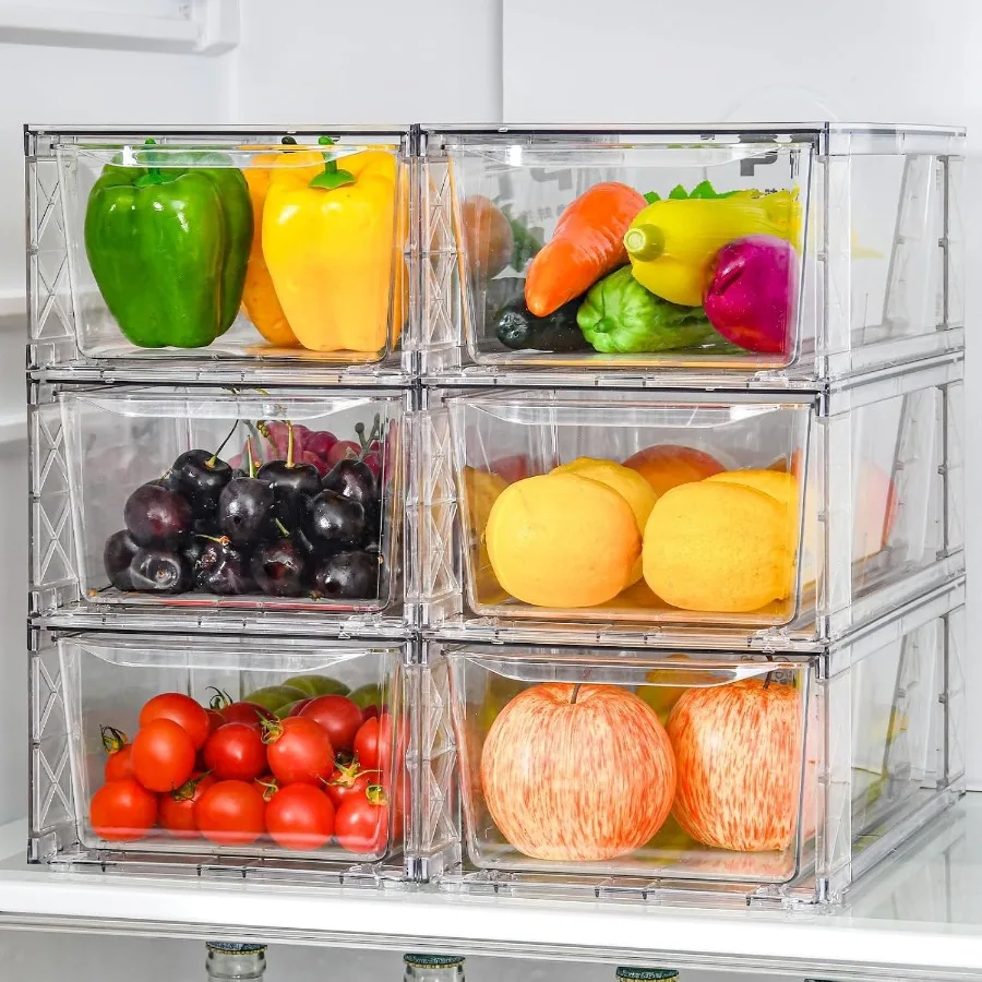 

6Pack Clear Stackable Kitchen Storage OrganizerFoods Organizer Bins with Handles Easily Assemble for Bathroom Kitchen Refrigera