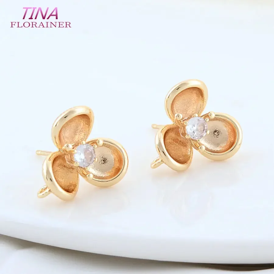 Wholesale 6PCS 14.5MM 18K Real Gold Plated Brass Flowers Stud Earrings DIY Earrings Jewelry Making Finding Accessories