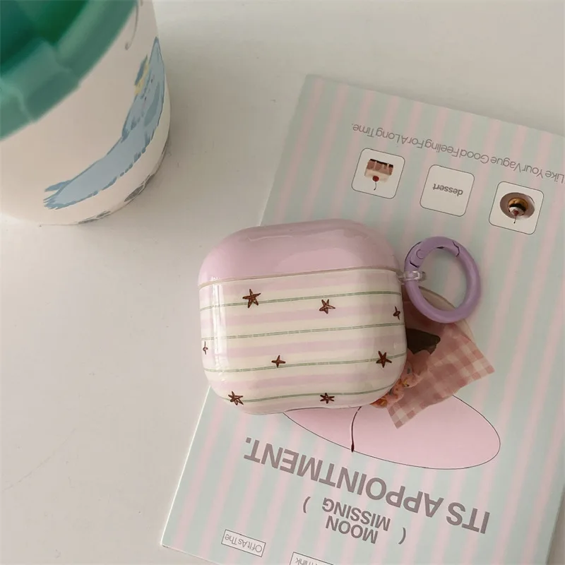 

Cute Black Stars Pattern Earphone Case for AirPods 1 2 3 4 Pro Pro2 Purple Striped Headphone Cover With Pendant