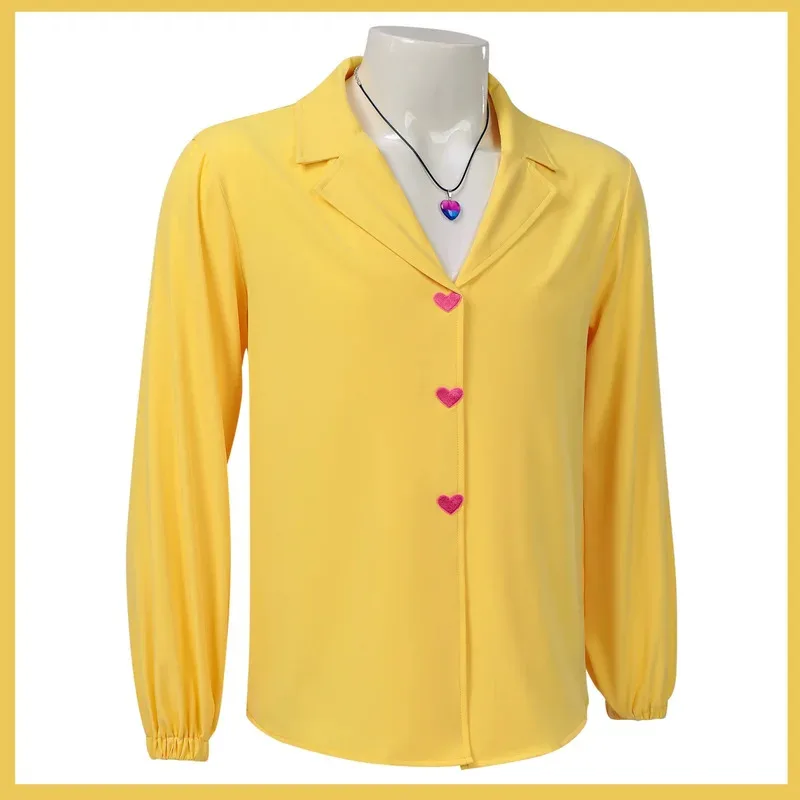 2025 aaa 애니메이션 영화 사자 보이즈 소다 팝 그룹 로맨스 코스프레 의상 노란색 셔츠 탑 목걸이 가발 남녀 할로윈 의상