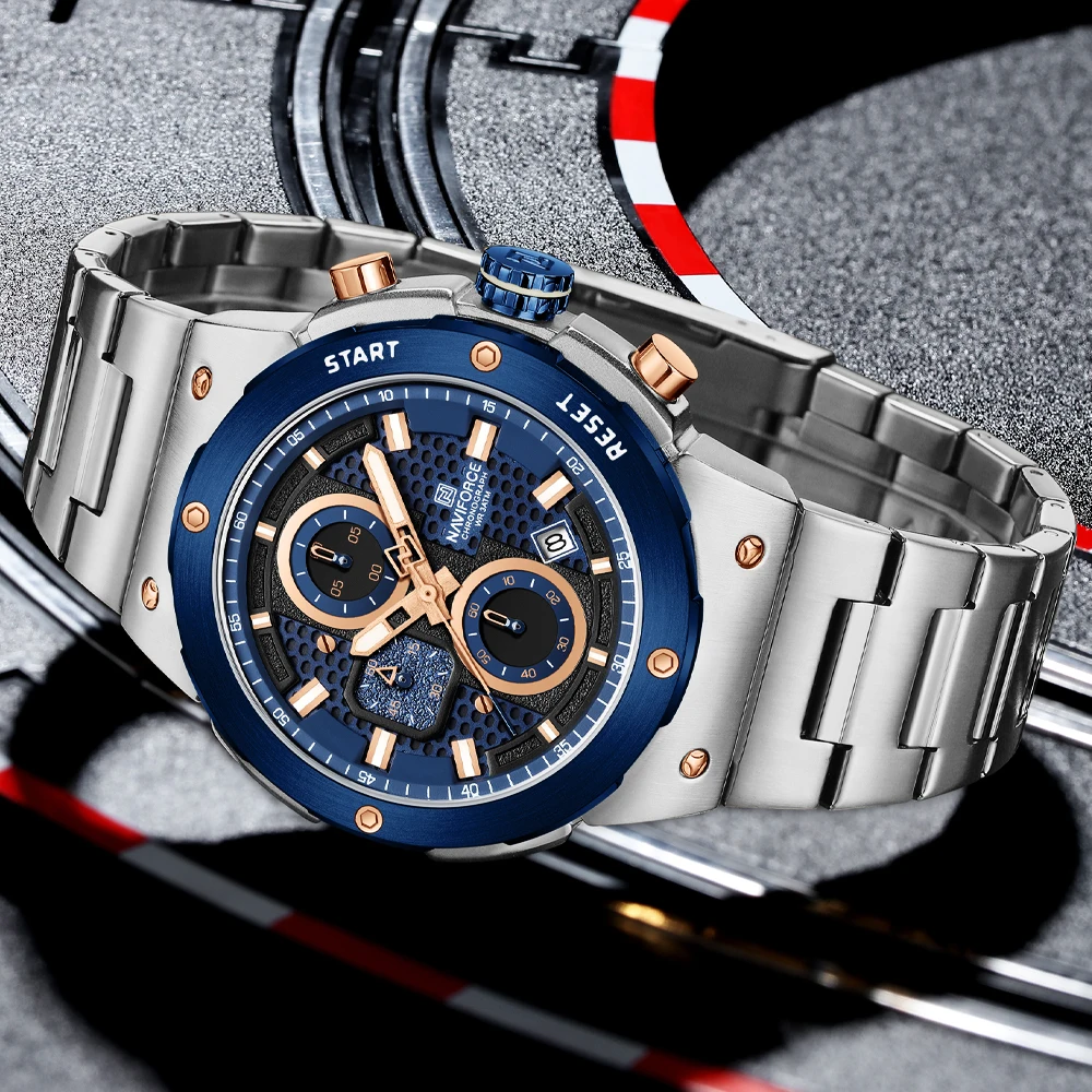 NAVIFORCE Business Men's Watches Luxury Brand Calendar Chronograph Luminous Man Watch Quartz Stainless Steel Wristwatch Reloj