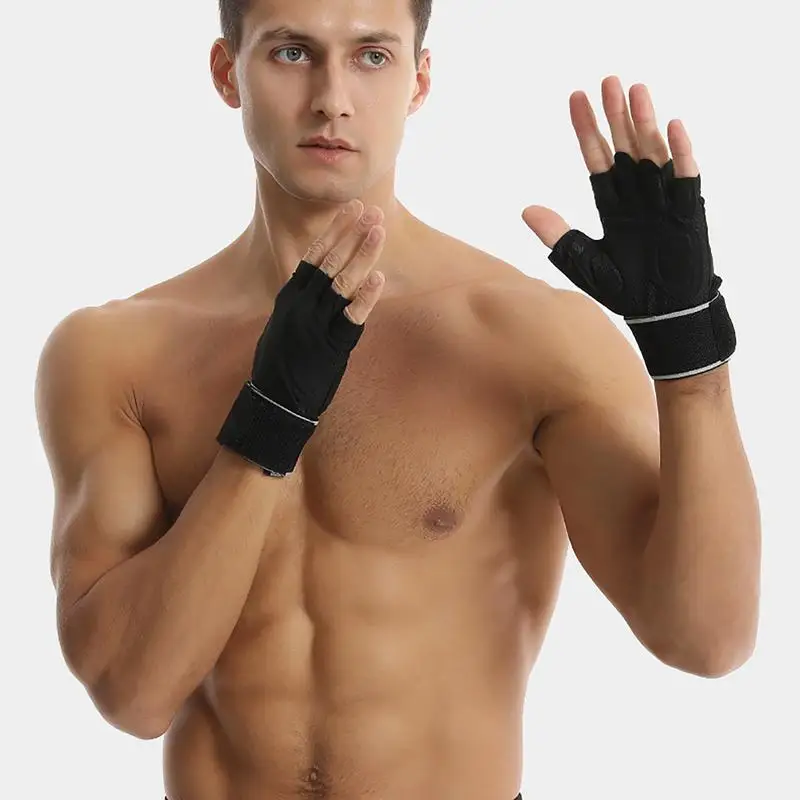 Workout Gloves Adjustable Fingerless Gloves Gym Hand Gloves With Excellent Grip & Palm Protection For Weightlifting Training