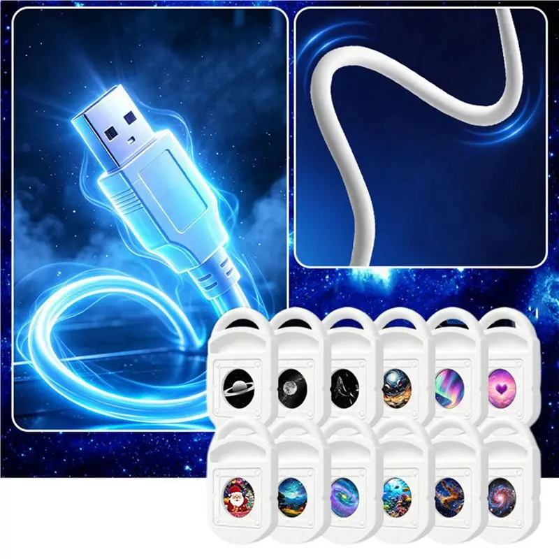 ABWR-2X 12 In 1 USB HD Galaxy Star Projection Lamp Night LED Atmosphere Light Plug & Play Star Projector LED Nightlight Lamp