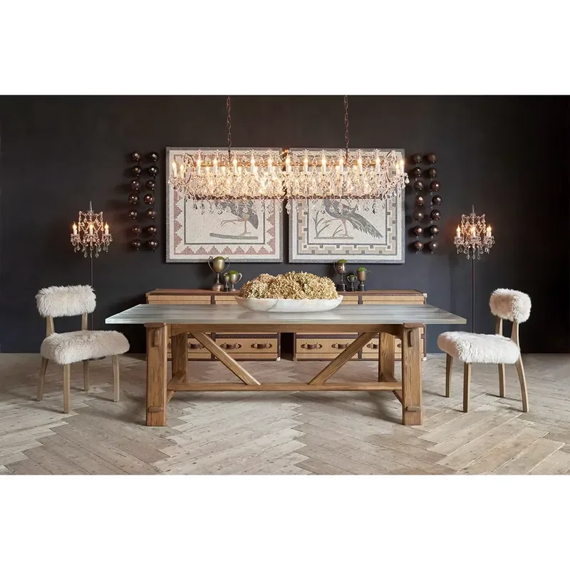 Modern Durable Transparent Glass Dining Table Set Rectangular Solid Wood for Hotel Apartment Use