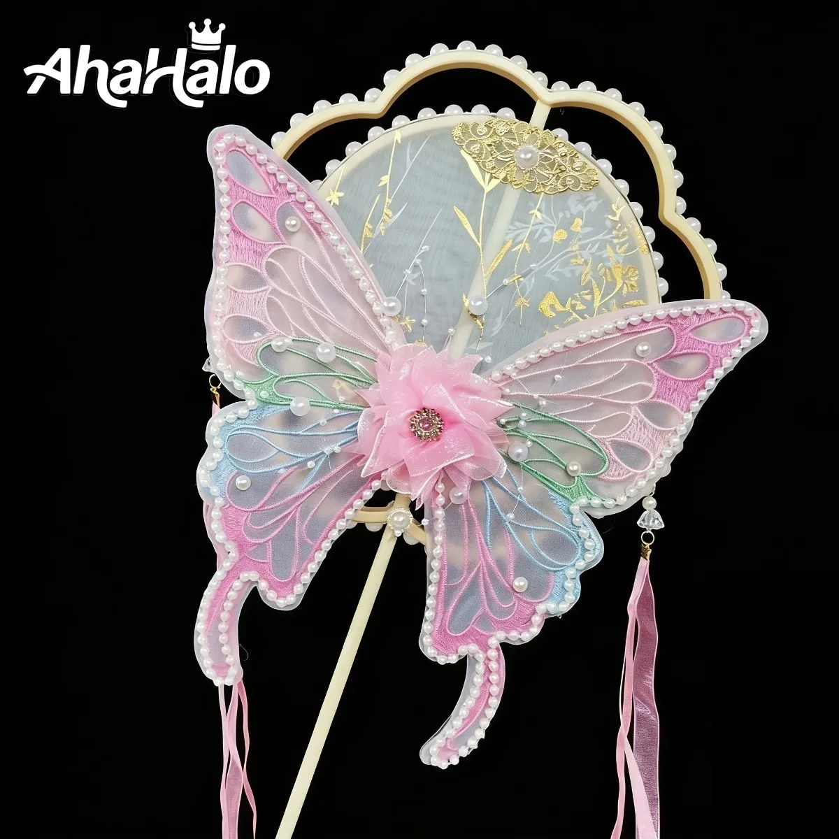Handmade Traditional Chinese Translucent Butterfly Wood Hand Fan with Tassel for Party Photograph Dancing Lolita Cosplay Prop