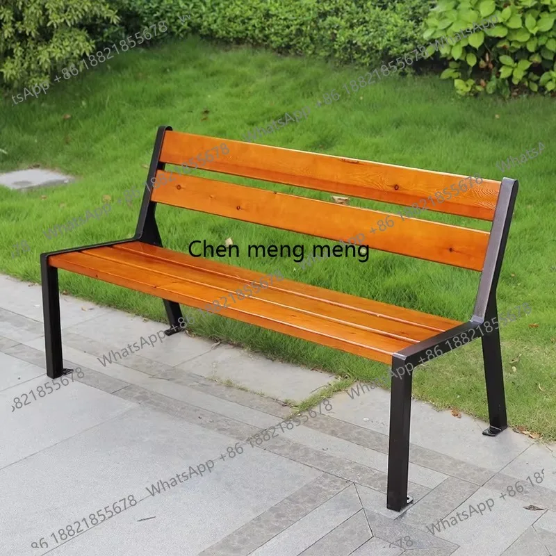 Customized Commercial Outdoor Park Bench Solid Wood Garden Chair with Backrest Aluminum Alloy Benches for Public Area