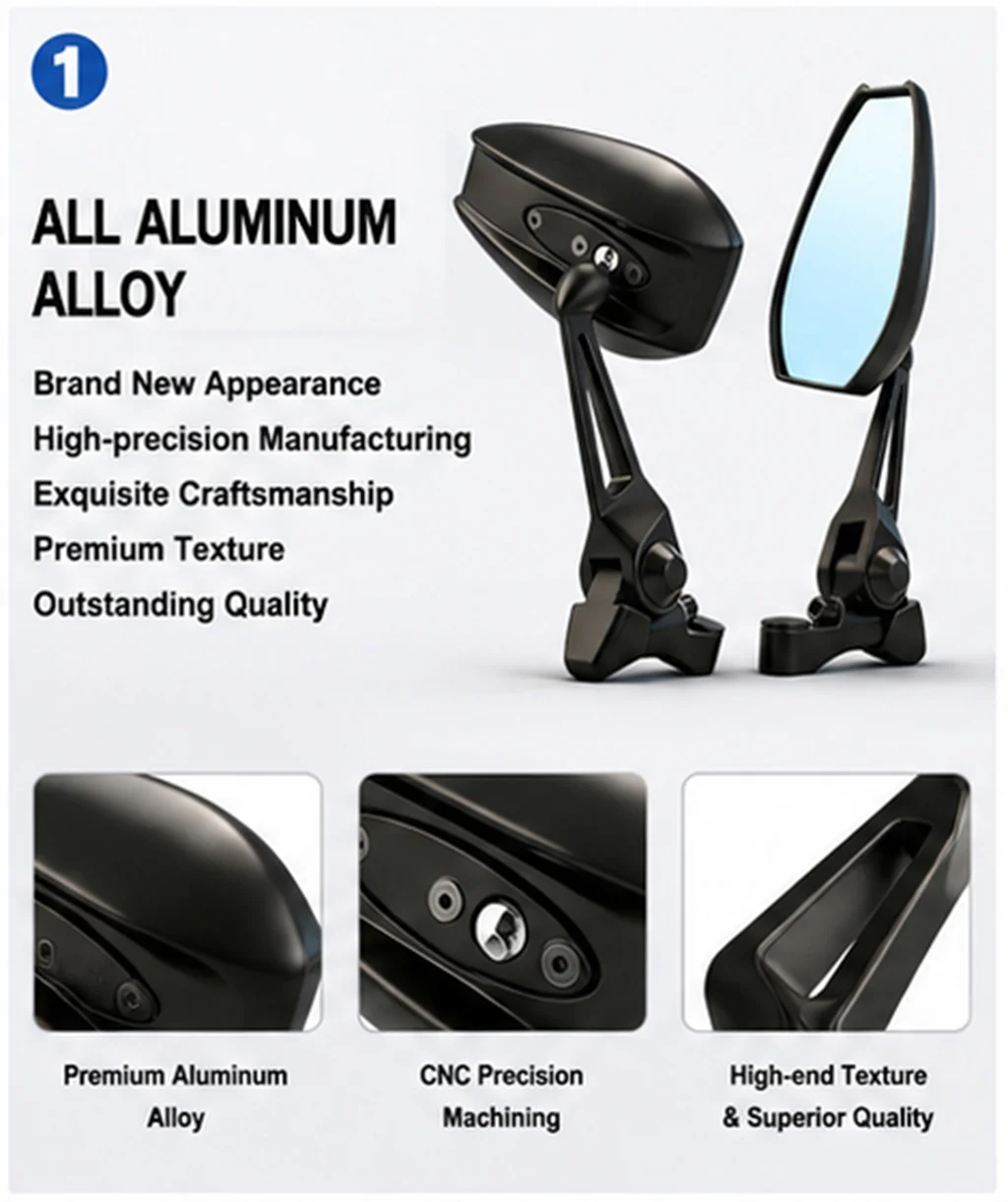 Universal All-aluminum High-end Motorcycle Rearview Mirrors HD Convex glass For Honda Steed Shadow 400 600 VLX400 VLX600 VT400C view 2