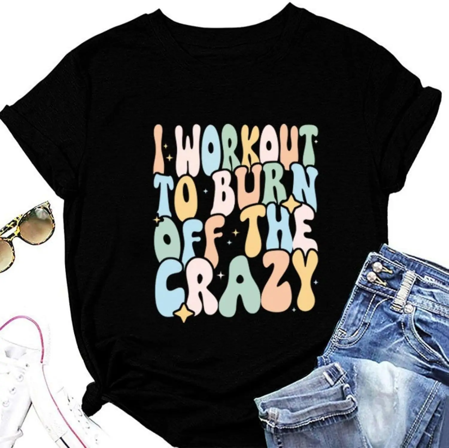 I Workout to Burn Off The Crazy T-Shirt for Women Short Sleeve Fitness Lover Shirt Funny Fitness Trainer Tee