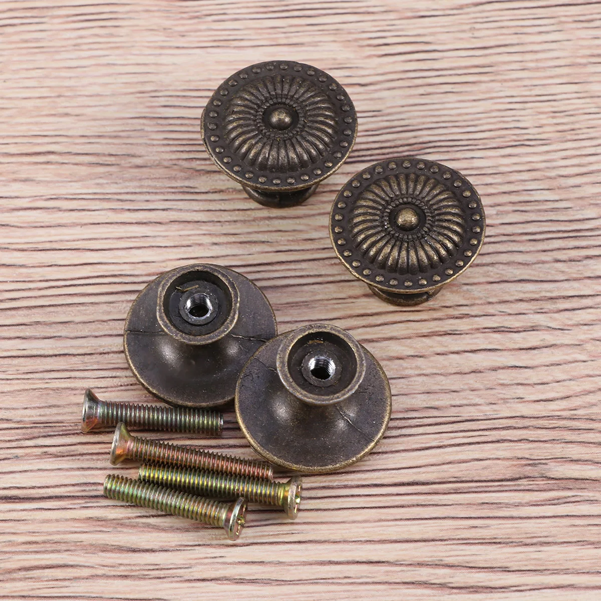 

4pcs Bronze Cabinet Drawer Pull Handle Knob Vintage Retro Cupboard Hardware Zinc Alloy Round Floral Pattern Durable Easy Install
