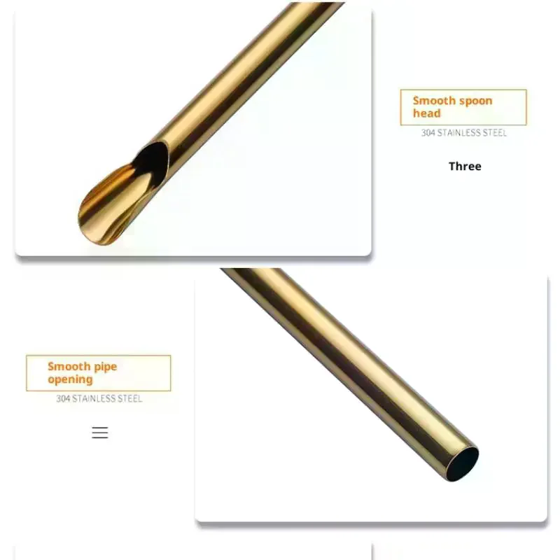 Reusable 304 Stainless Steel Straw Pearl Milkshake Bubble Tea Straw Stirring Smoothie Spoon Shaped Straw