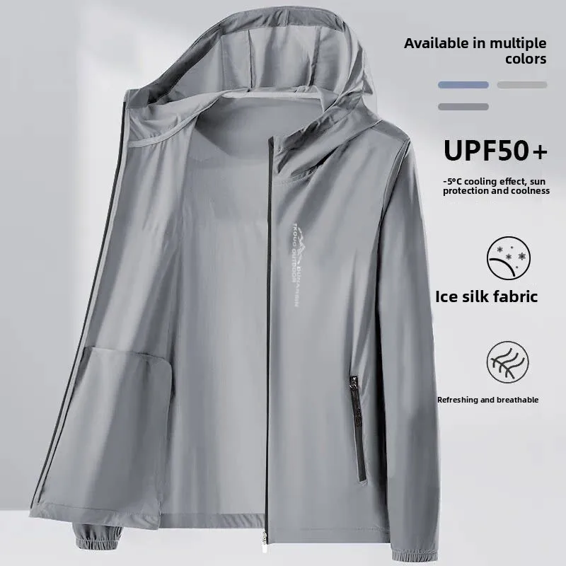 Men's Ultra-Thin Breathable UV Protection Clothing Outerwear Lightweight Long Sleeve Quick-Dry Ice Sensation Fiber Skin-Friendly