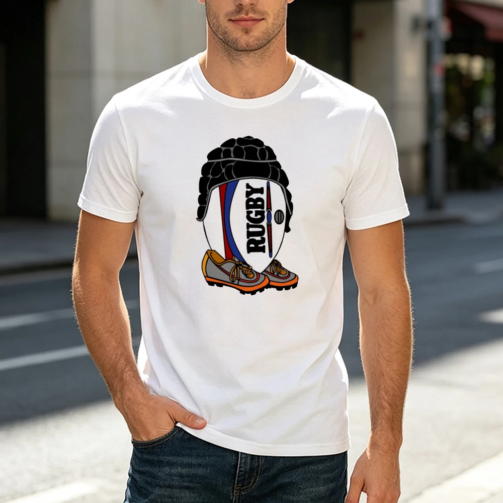 Rugby Sport Equipment Collage Men  Athletic Performance T Shirt Rugby Ball Helm Shoes Graphic Casual Outdoor Match Day Wear