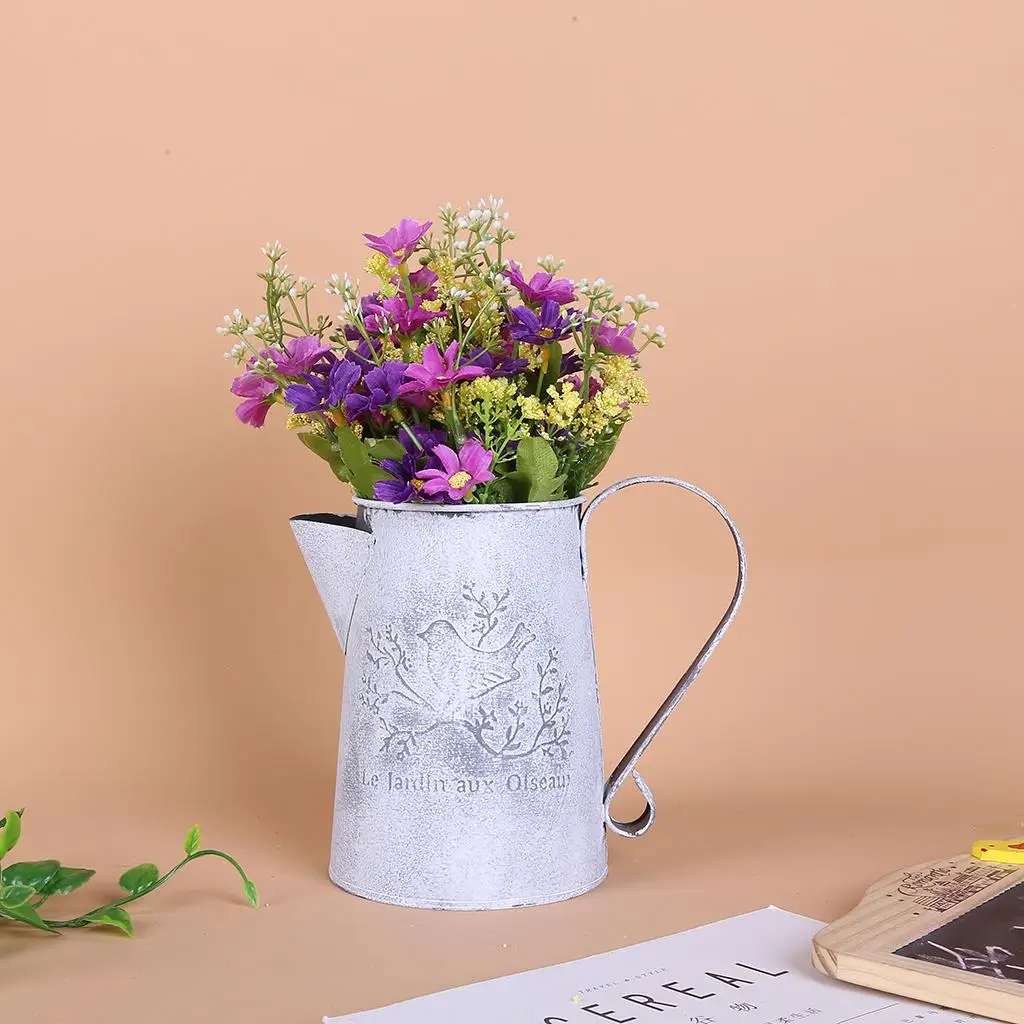 Metal Vase Decoration Galvanized Iron Flower Jug Vintage Jar Country Style Bouquet Holder for Modern Home Decor