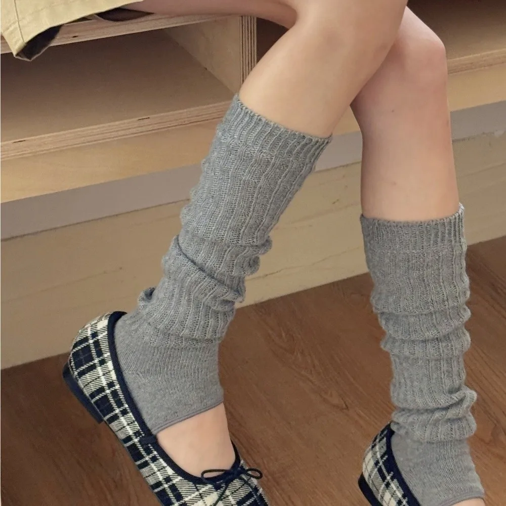Solid Color Leg Warmers Knitted Texture Loose Fit Knitted Leg Sleeves Breathable Fabric Long Length Slouch Socks Autumn Season