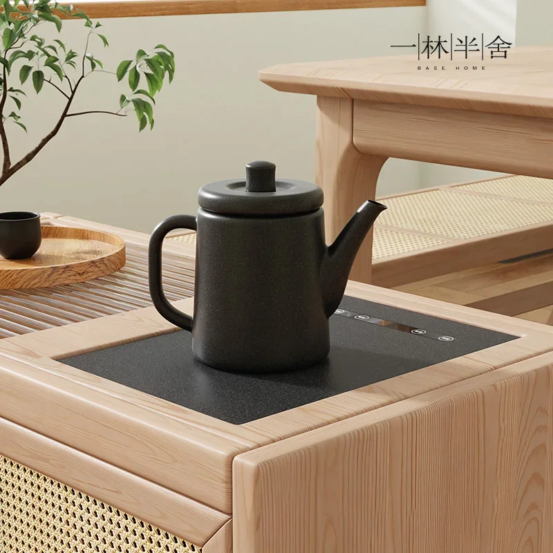 One forest and half houses Nordic solid wood movable tea cabinet household simple multifunctional tea table kettle integrated