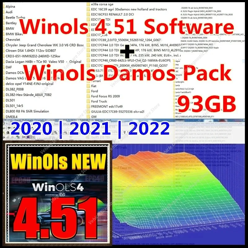 Newest Winols 4.51+93GB WINOLS DAMOS NEW Big Archive Damos Mappacks for Winols Software BIG PACK Package Chip Tuning Maps Files