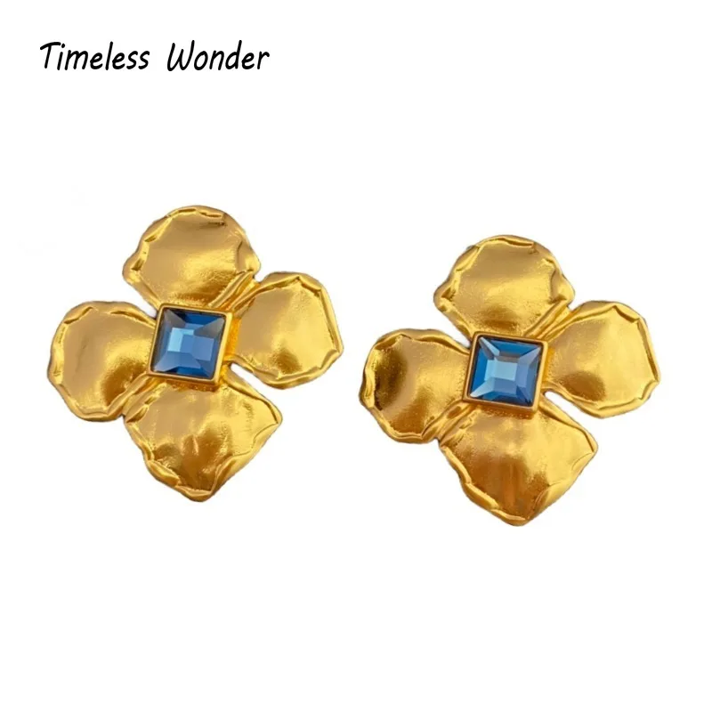 

Timeless Wonder Fancy Crystal Geo Floral Clip on Earrings for Women Designer Jewelry Punk Runway Sweet Luxury Brand Rare 5129