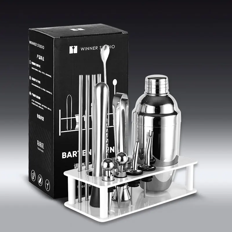 New 350/550ml Stainless Steel Cocktail Shaker Mixer Rack Kit Bar Bartender Tool Set