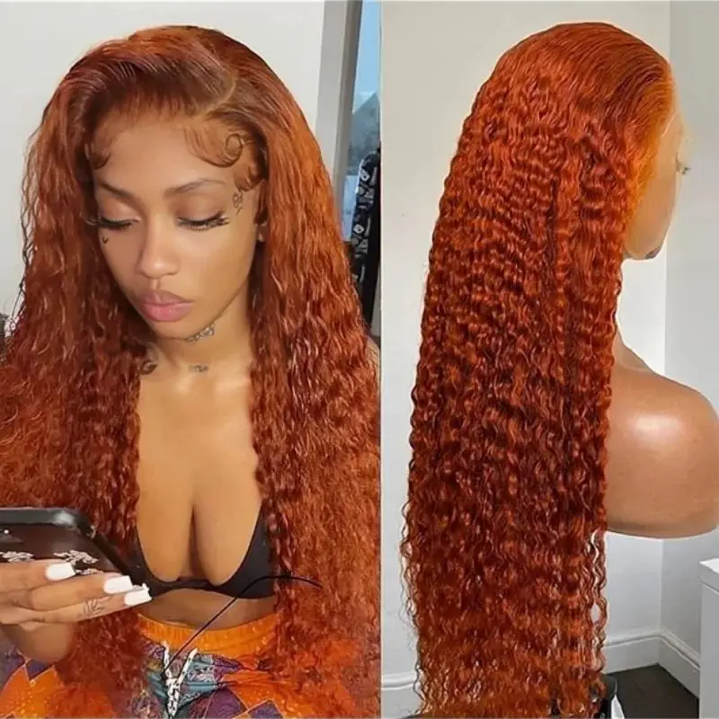 

13x6 Hd Transparent Lace Frontal Wigs 30 Inch Colored Curly Orange Ginger Water Wave Human Hair 100% Brazilian Choice For Women