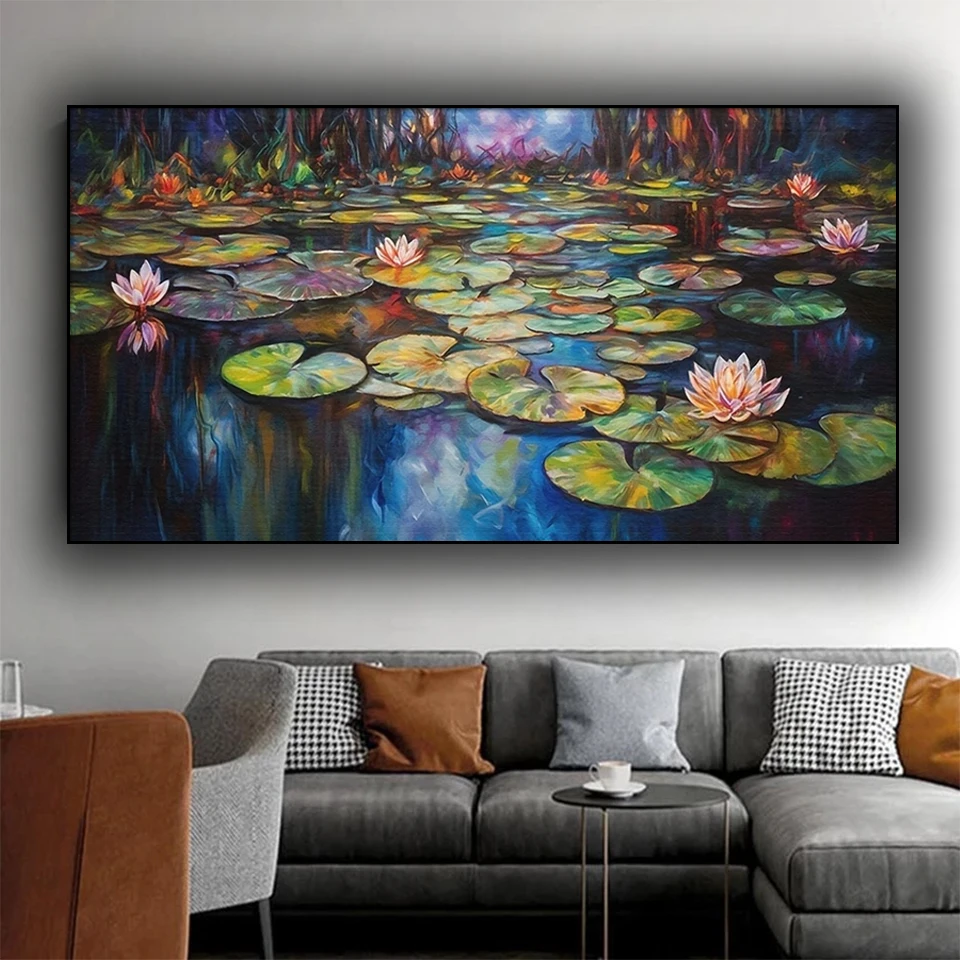 Diamond Painting with Mosaic Embroidery for Home, Large Landscape Wall Art, Painting of Water Lilies on a lake, Modern Gift