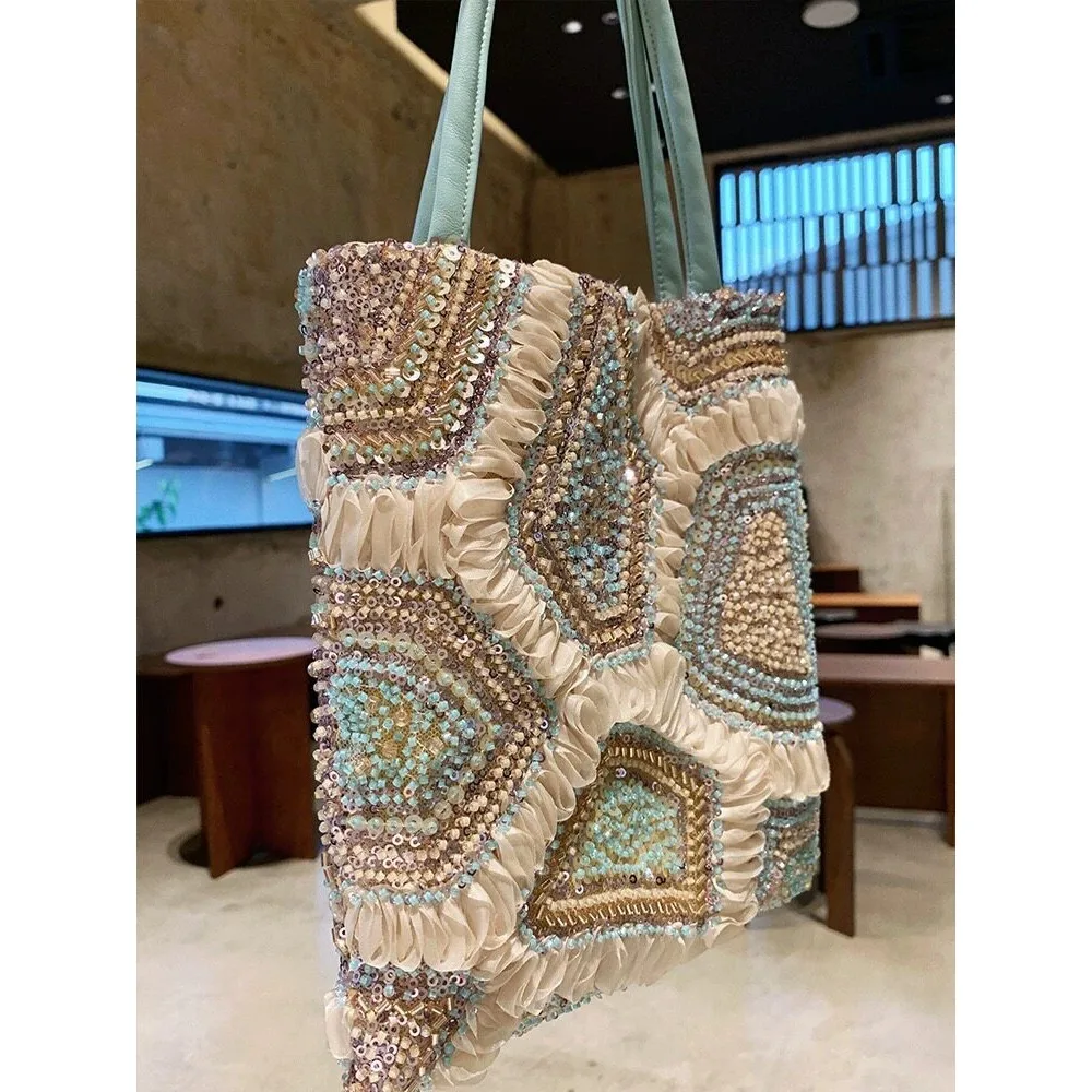 Gilded Mint Vintage Embroidered Sequin Handbag for Women 2026 Summer New Unique Texture Fashionable Simple and Casual - view 3