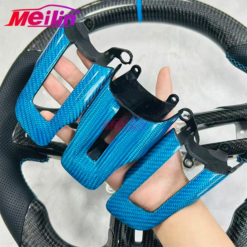 

Suitable for Ford Mustang 2015-2023 steering wheel control button original blue silk carbon fiber decorative panel cover 3-piece