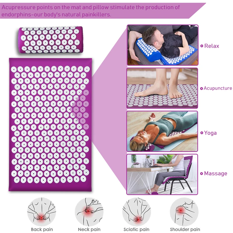 Pillow Massager Set Eco Lotus Acupressure Cushion Set with Kuznetsov Applicator for Back Pain Relief Foot Massager Shakti Mat